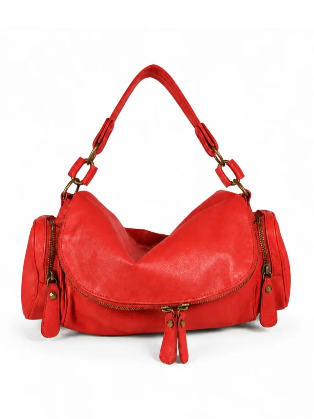Red Lamb Leather Satchel Bag Medium
